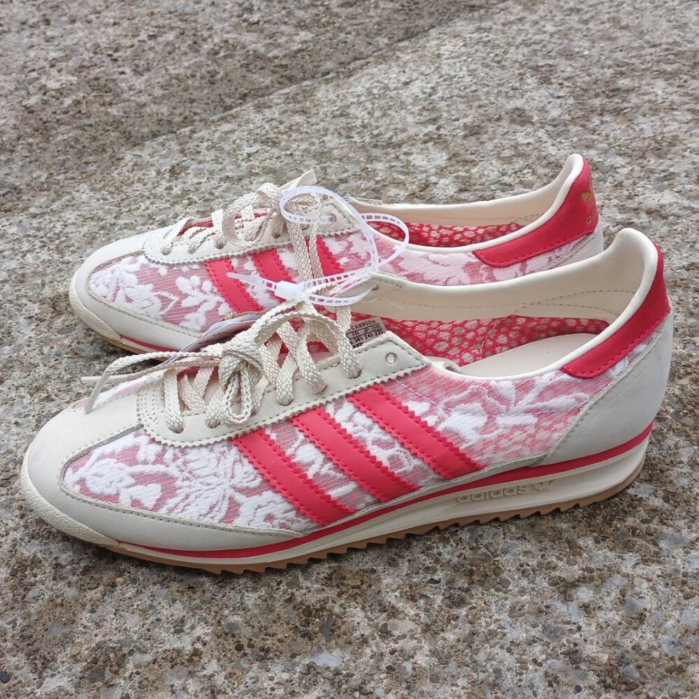 adidas Women's Pink and Cream Lace-Pattern Sneakers